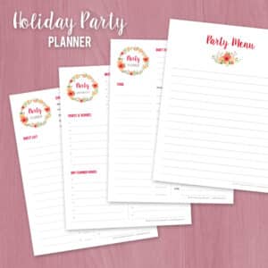 Party Planning Pages thumbnail showing all four pages with pink background